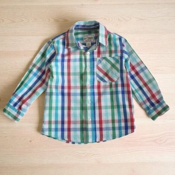 Place 1989 Plaid Poplin Button Down Shirt Boy's size 3 T - Picture 2 of 7